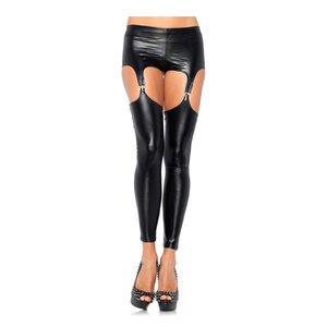 Leggings im Wetlook mit Strapsen