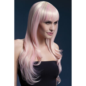 Fever Lange blonde Perücke mit pinkfarbenen Highlights