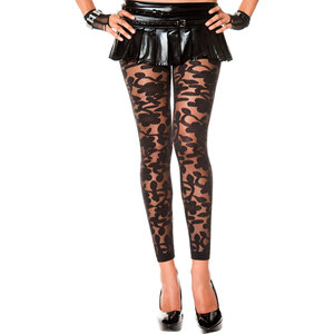 Transparente Leggings mit Blumendesign - Schwarz