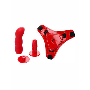 Strap-on Harness mit Dildo in Rot