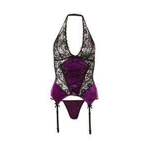 Strapse-Set mit Samt - Violett/Schwarz